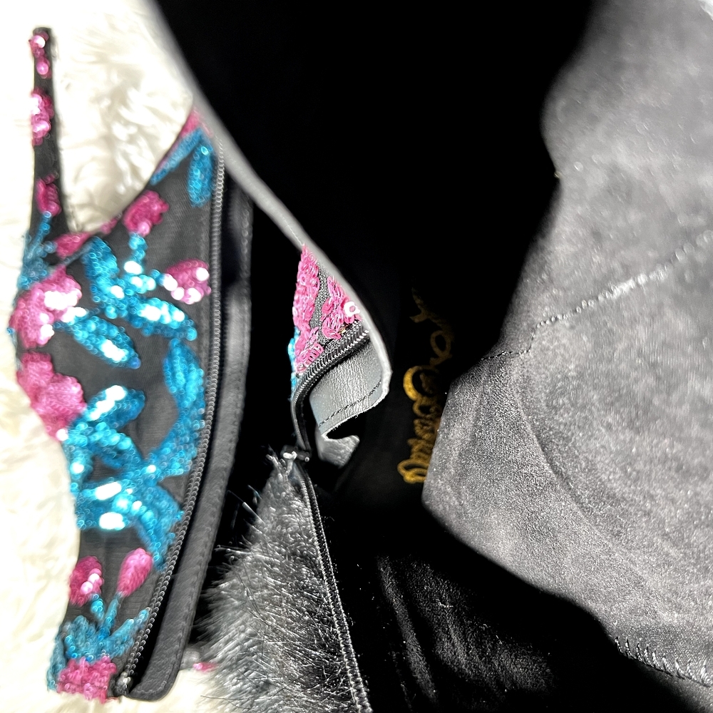Sequin and Faux Fur Boots - Size 8 - Picture 3 of 4